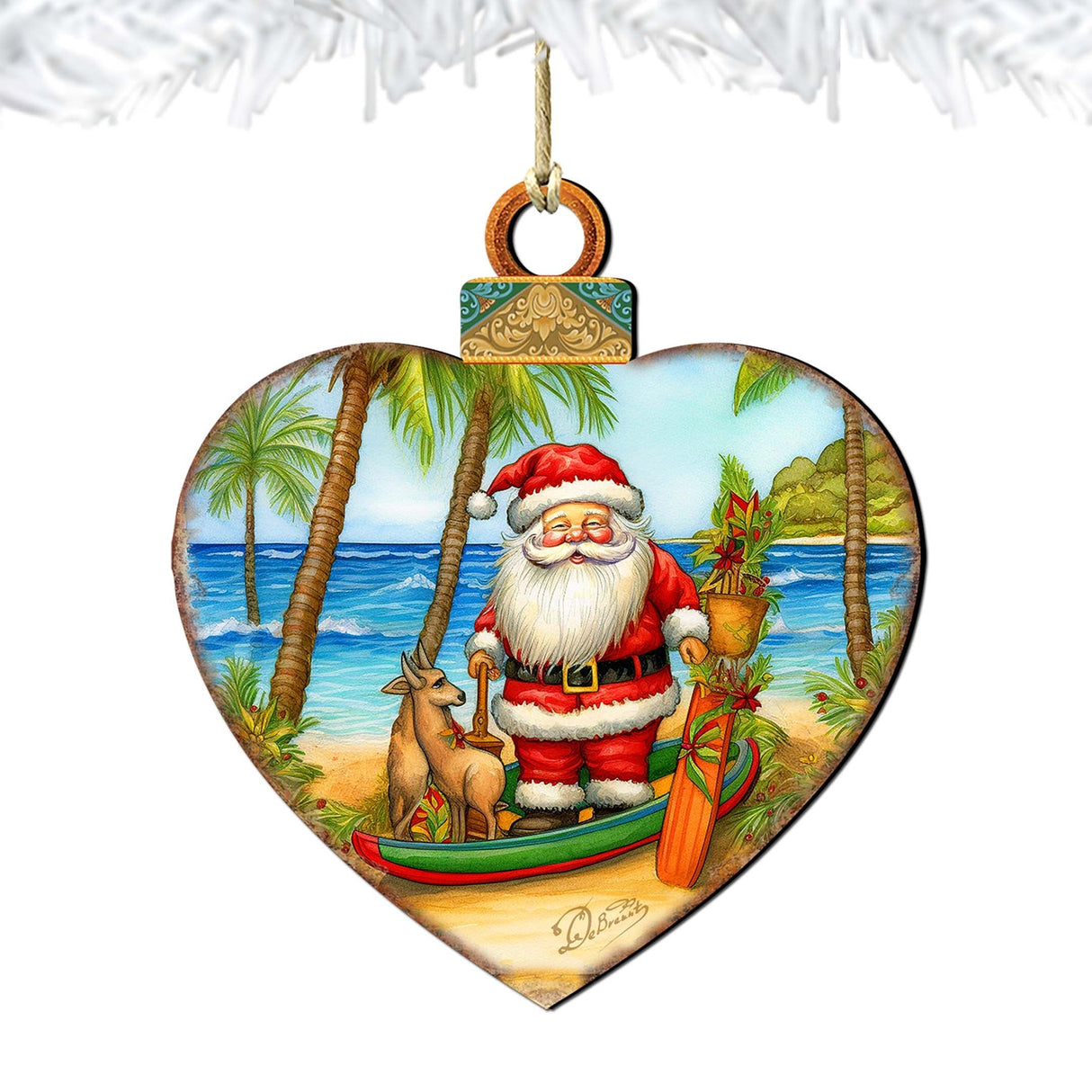 Beach House Decor - Santa on the Beach Wooden Ornaments by G. Debrekht Coastal Holiday Decor - 8688186