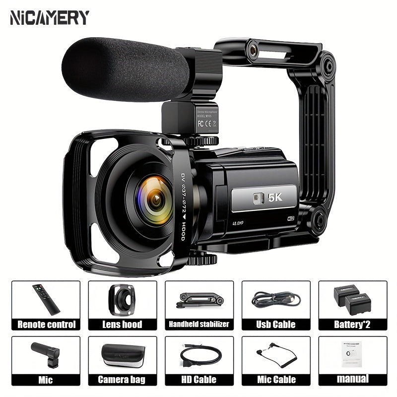Cámara de video digital Nicamery de 3.0 pulgadas con pantalla táctil capacitiva giratoria de 270 grados, 48 MP, zoom digital de 16x, compatible con Wi-Fi, HD, estabilización de seis ejes, control remoto y dos baterías de 2000 mAh.