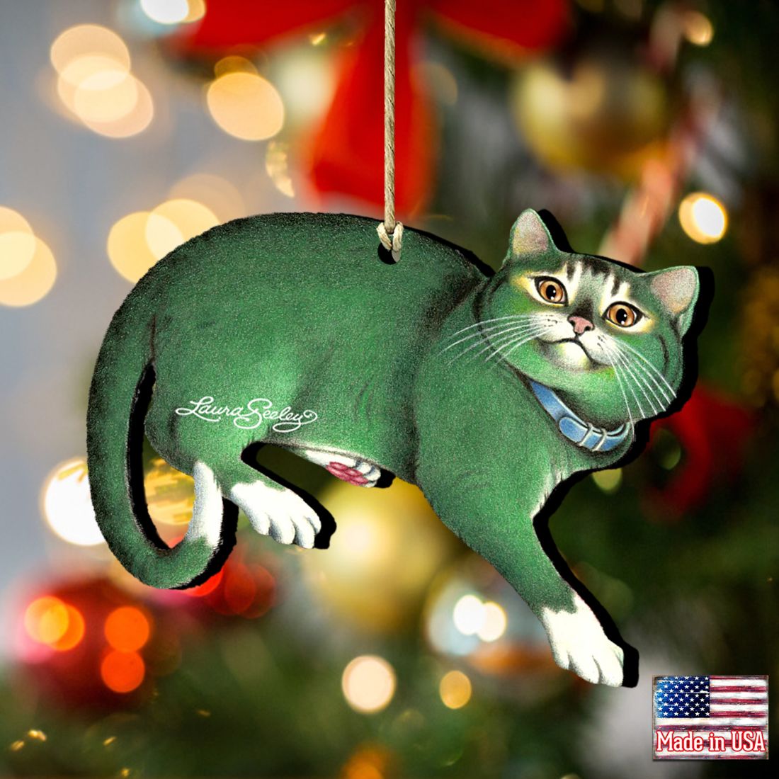 Emerald Queen Cat Wooden Ornaments - Tree Ornament by Laura Seeley - Pets Dog and Cats Decor - 8512063-LS