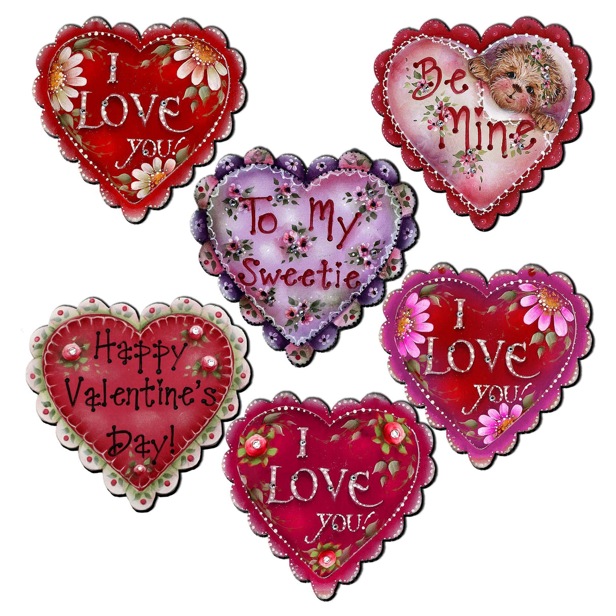 Hearts of Love Decorative Wooden Clip-on Ornaments Set of 6 - Family Love Decor - 8090128C-S6
