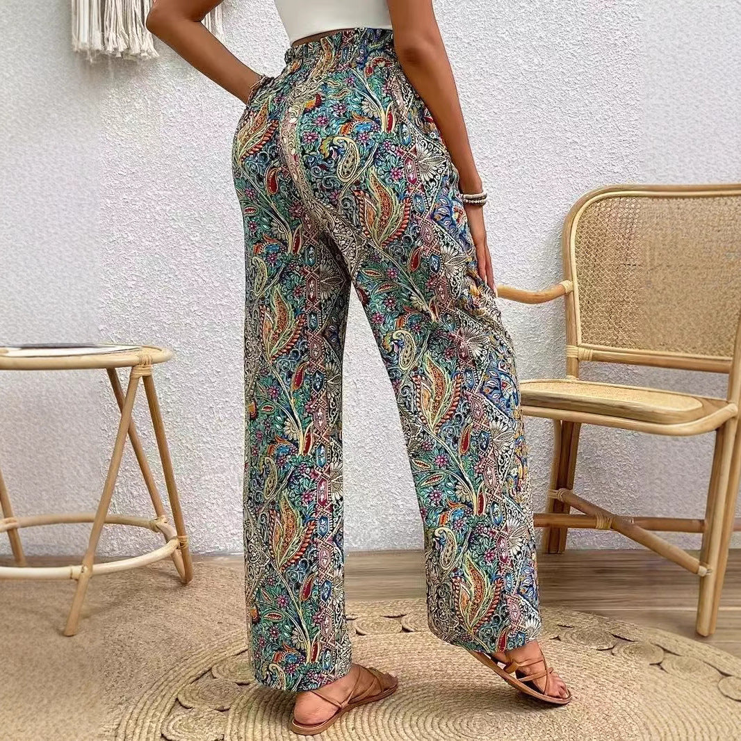 Pantalones anchos de mujer con estampado bohemio