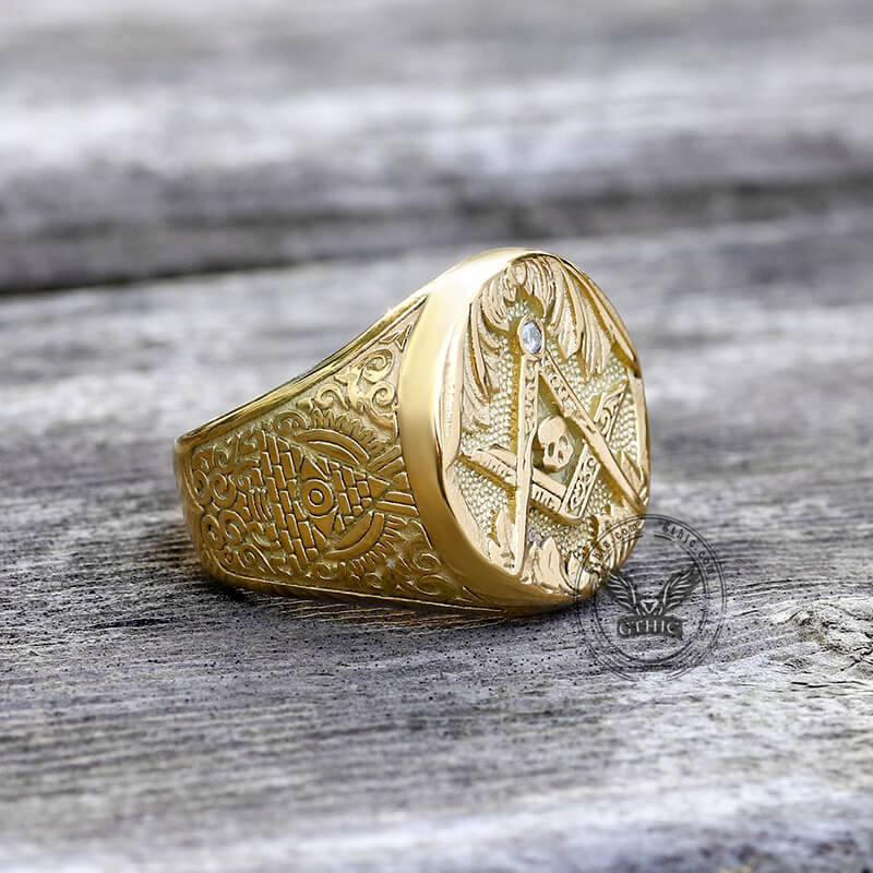 Anillo de masón de acero inoxidable con calavera AG