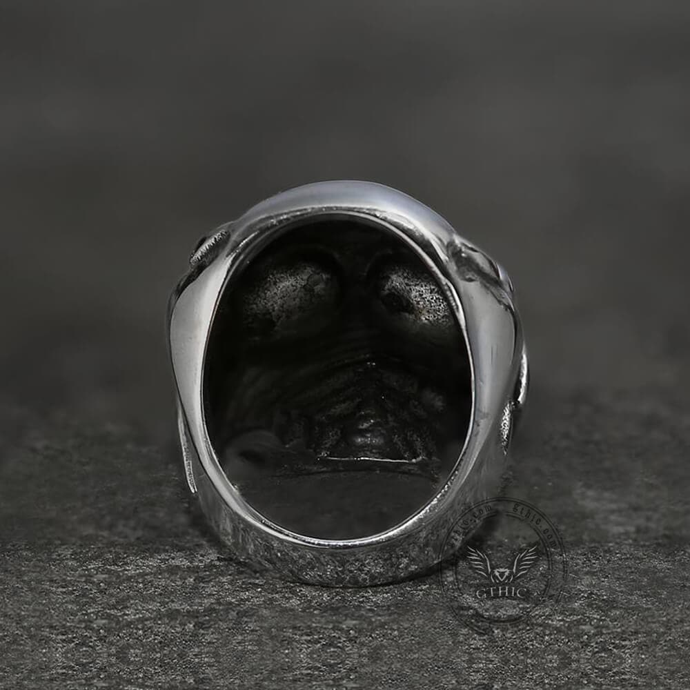 Anillo de calavera de acero inoxidable con bandera estadounidense