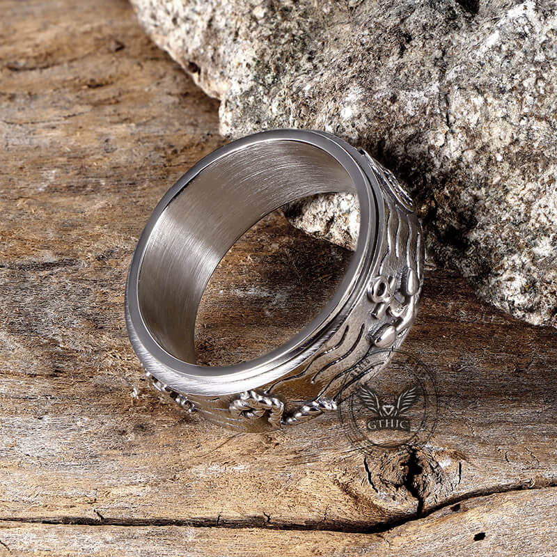 Anillo giratorio de acero inoxidable con brújula y ancla