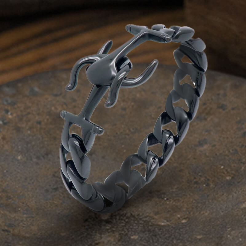 Pulsera marina de acero inoxidable con cadena cubana y ancla