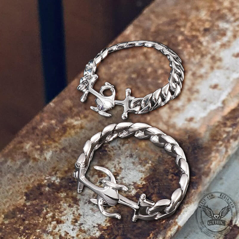 Pulsera marina de acero inoxidable con cadena cubana y ancla