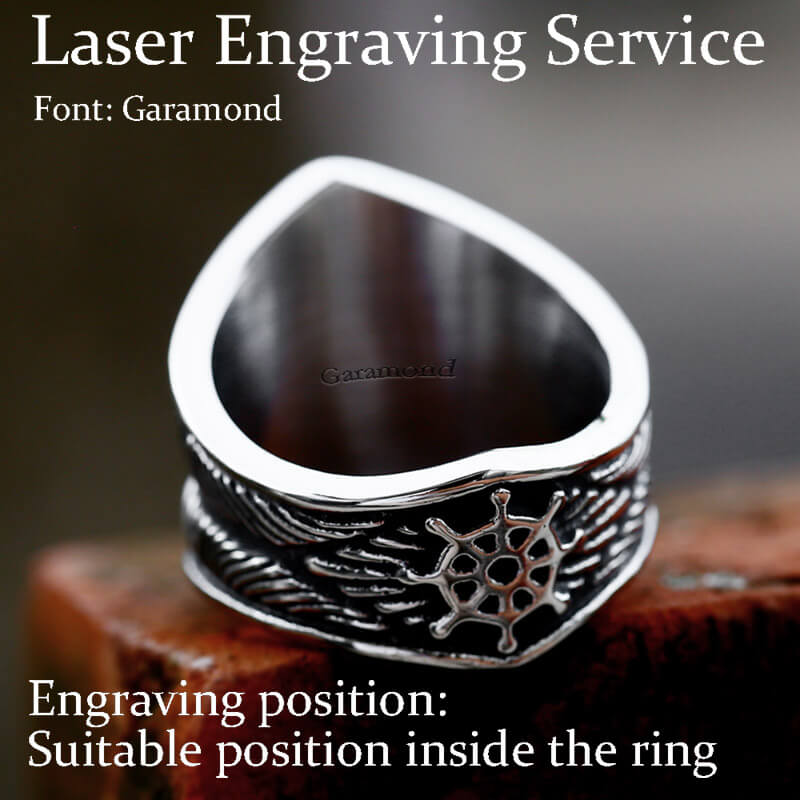 Anillo marino de acero inoxidable con águilas y ancla