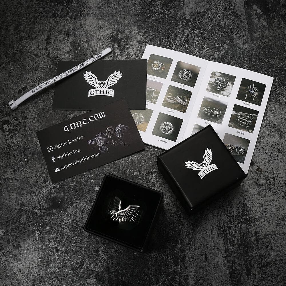 Anillo de acero inoxidable con alas de ángel y bestia