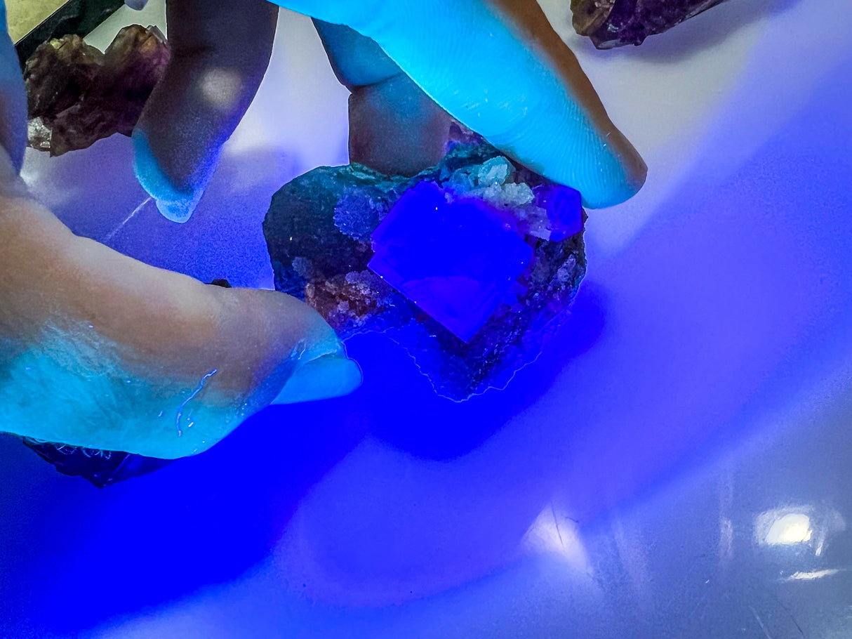 ANHUI Yellow Fluorite with Thousand Layer Purple Phantoms, RARE Minerals