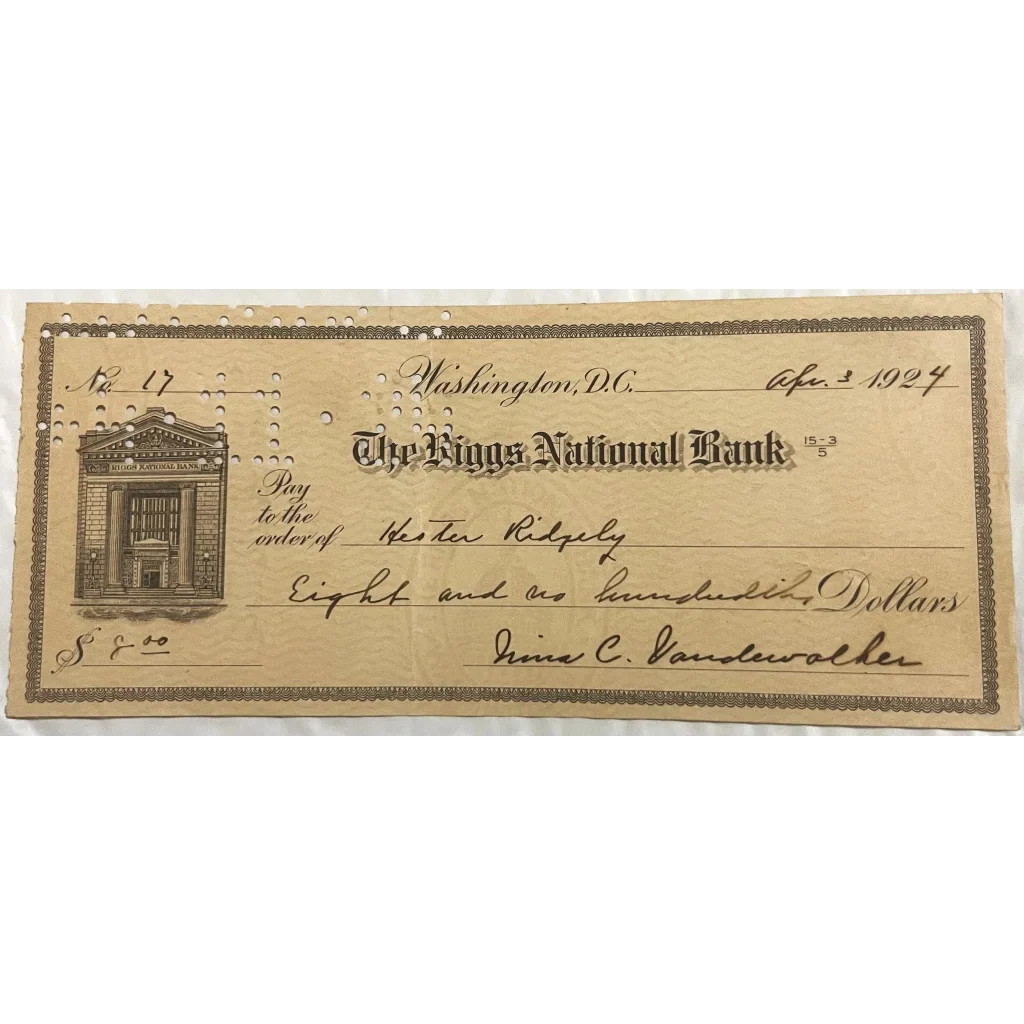 Rare Riggs National Bank Check from Early 1900s America