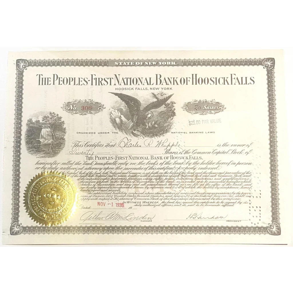 Rare Hoosick Falls National Bank Stock Certificate Unearthed