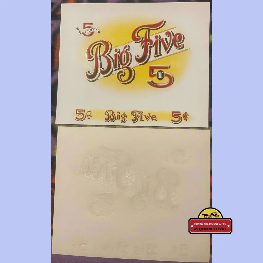 Rare Antique Vintage Big Five Cigar Label Embossed Collectible