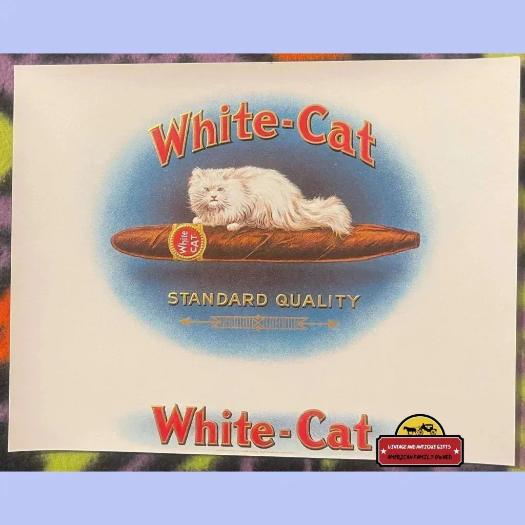 Rare Antique Vintage Embossed Cigar Label Featuring White Cat