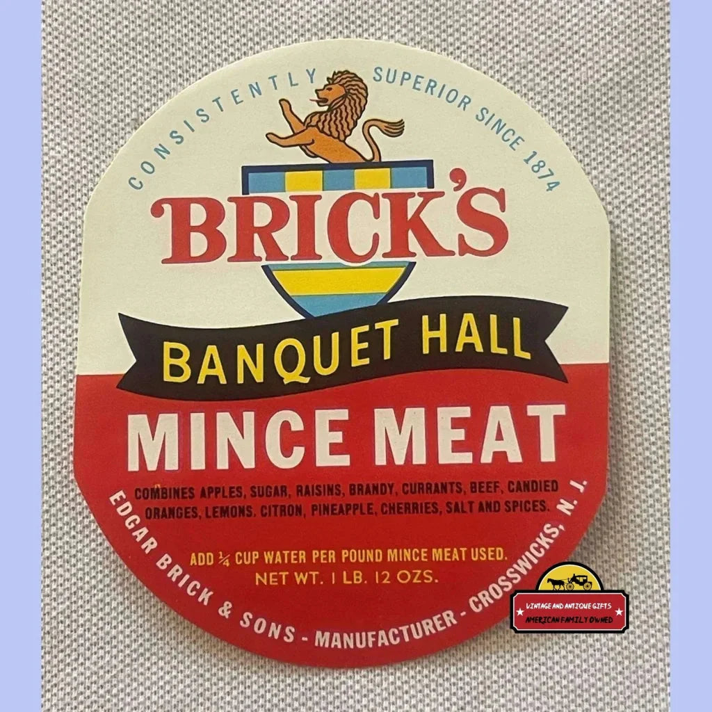 Rare Antique Vintage Brick's Banquet Hall Mince Meat Label 1910s1930s