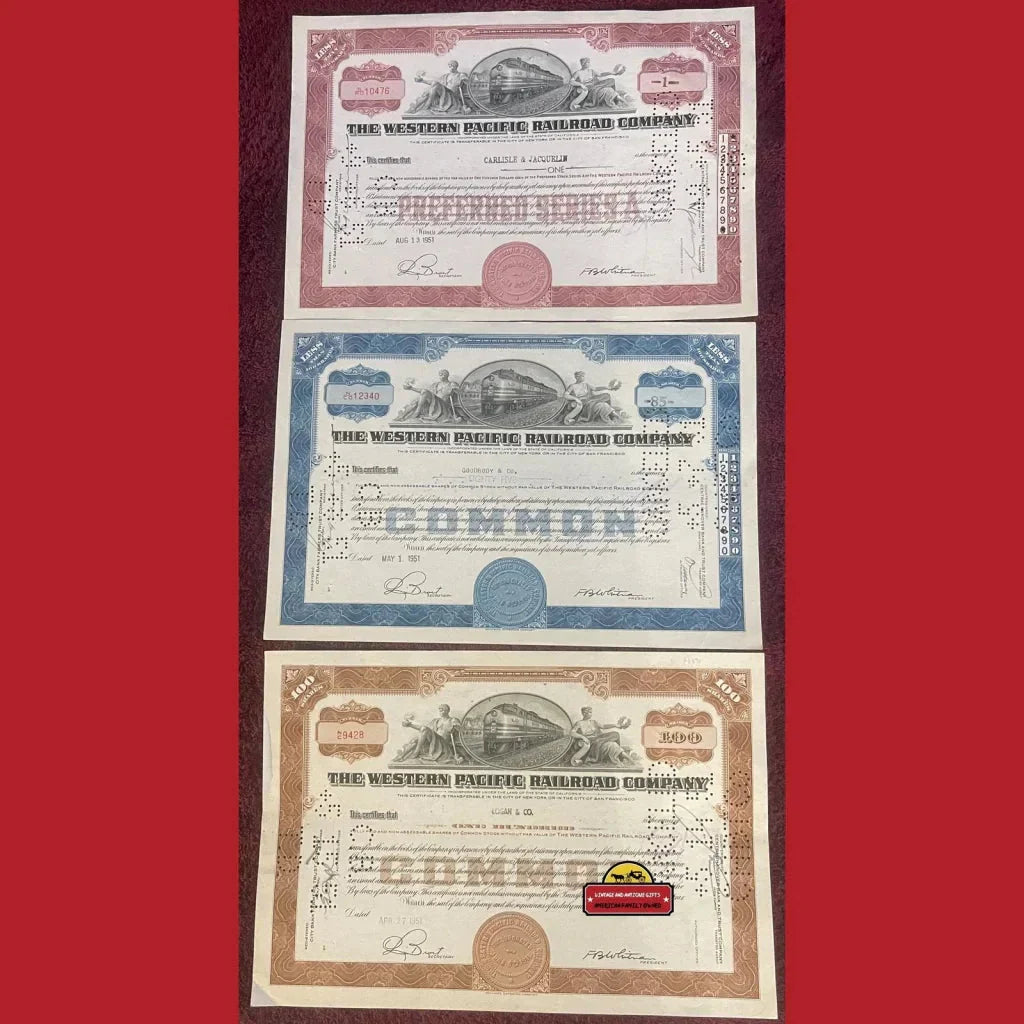 Rare Western Pacific Railroad Stock Certificate from the 1940s-50s