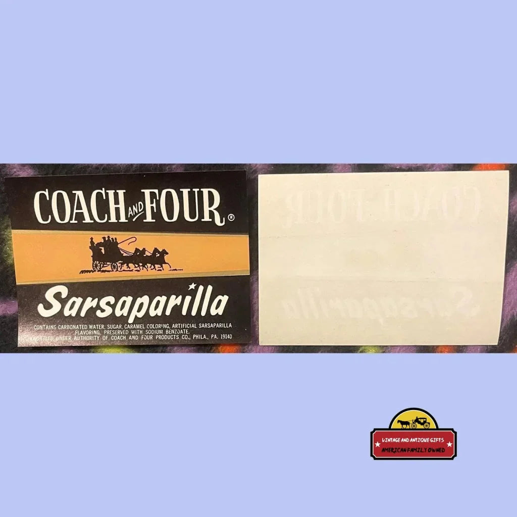 Vintage Coach and Four Sarsaparilla Soda Label from 1960s Philly