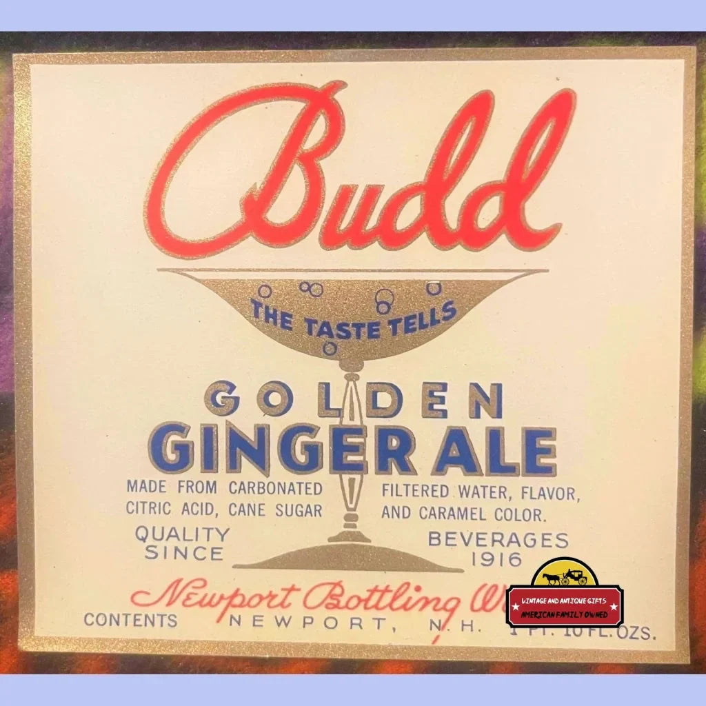 Rare Antique Vintage Budd Ginger Ale Label from the Roaring 20s