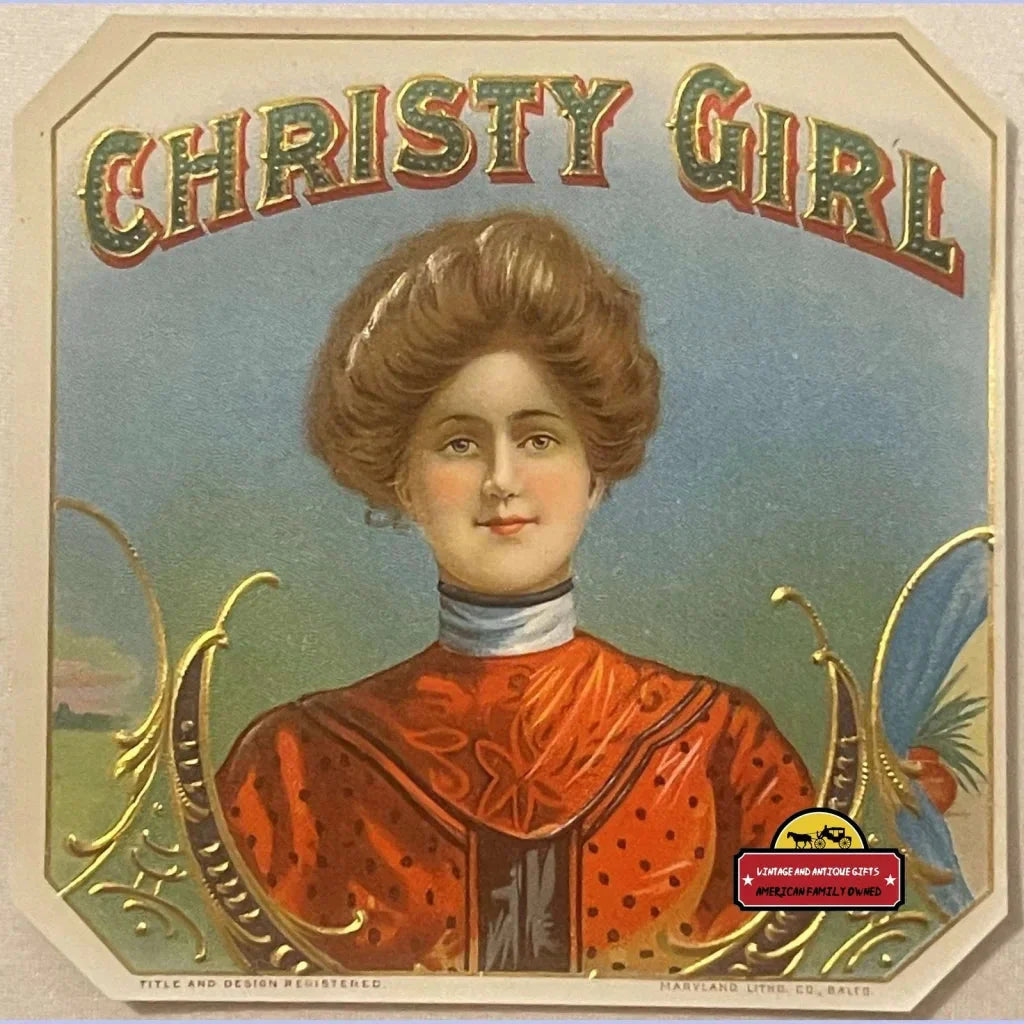 Rare Embossed Christy Girl Cigar Label Antique Vintage Treasure