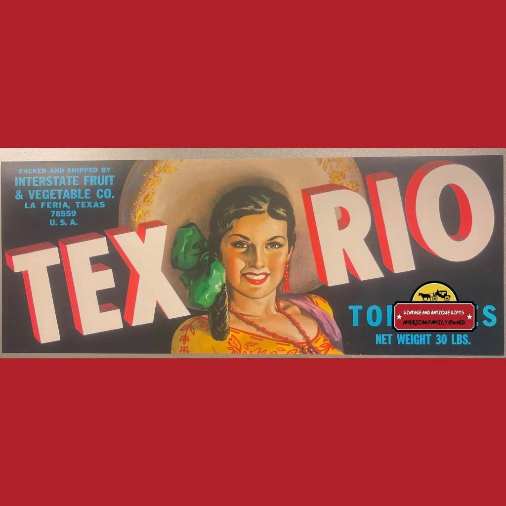 Rare 1960s Tex Rio Crate Label From La Feria TX Antique Vintage Find