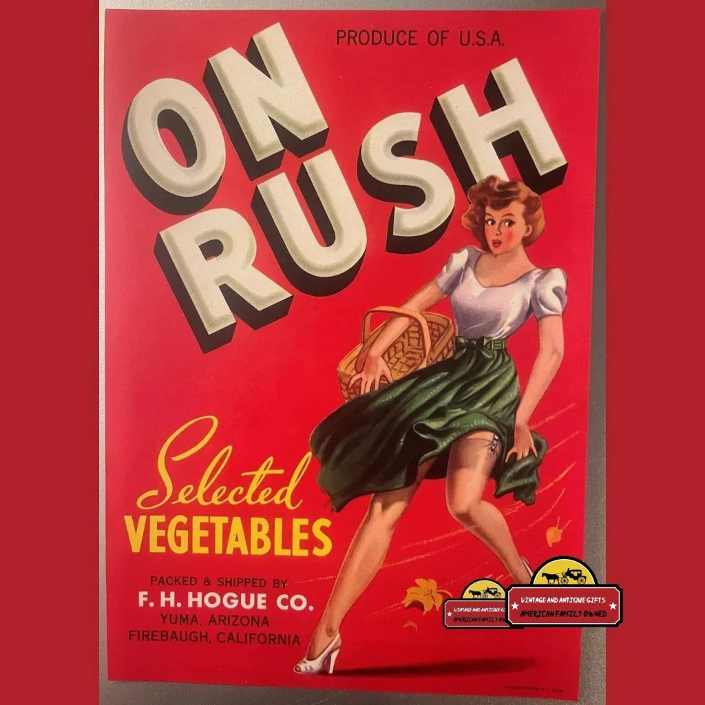Sizzling 1940s Rush Crate Label: Antique Vintage Pinup Collectible