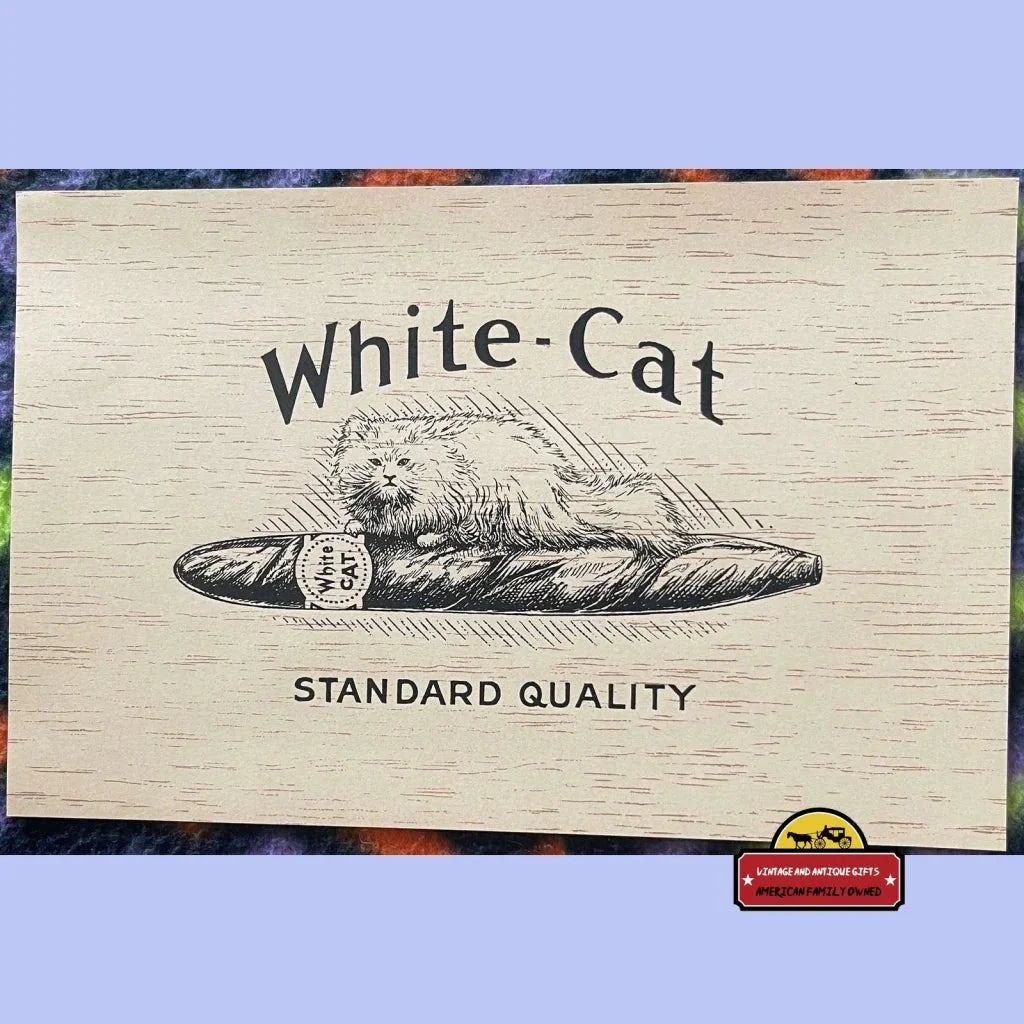 Rare Antique Vintage White Cat Cigar Label from Early 1900s
