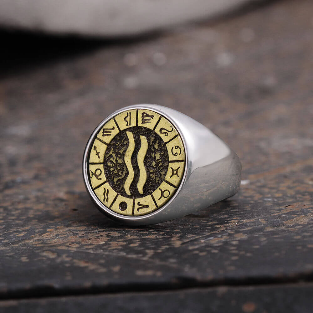 Anillo de acero inoxidable con las 12 constelaciones del zodiaco