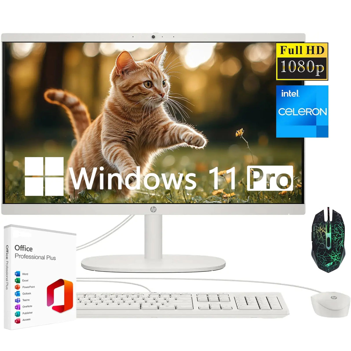 HP 21.5" FHD All-in-One Desktop Computer Intel Celeron J4025 Intel UHD Graphics Business Desktop 4GB RAM 128GB SSD WiFi 6 Microsoft Office Lifetime License Win 11 Pro - Cashmere White - Lootquake
