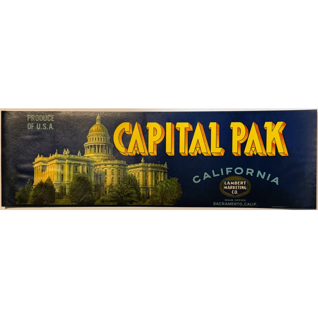Authentic 1940s Capital Pak Crate Label From Sacramento's Past