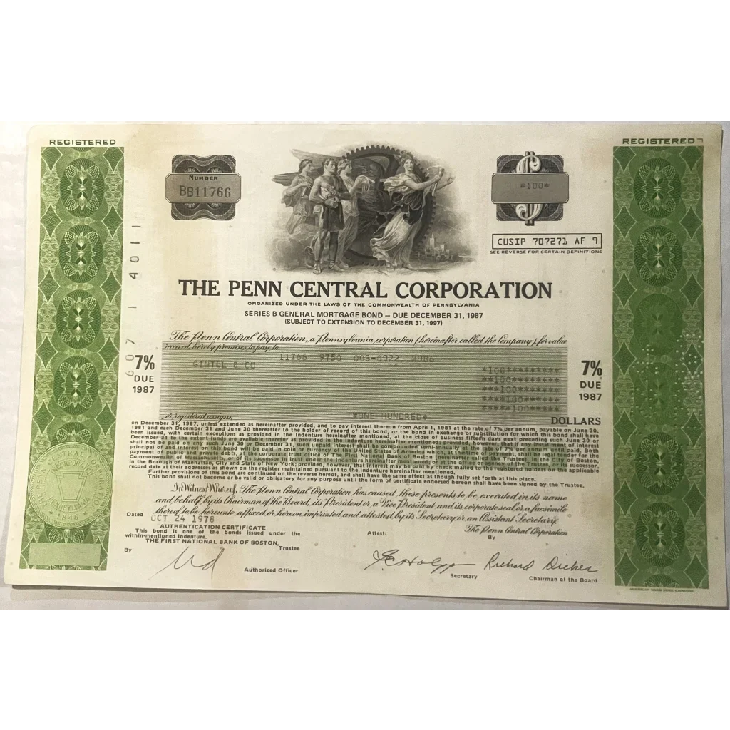 Rare Penn Central Stock Certificate from the 1970s