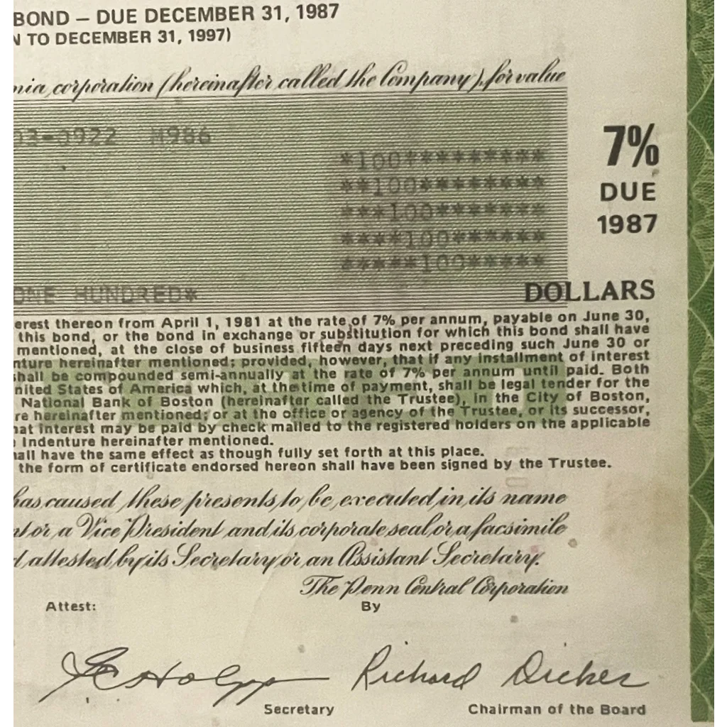 Rare Penn Central Stock Certificate from the 1970s