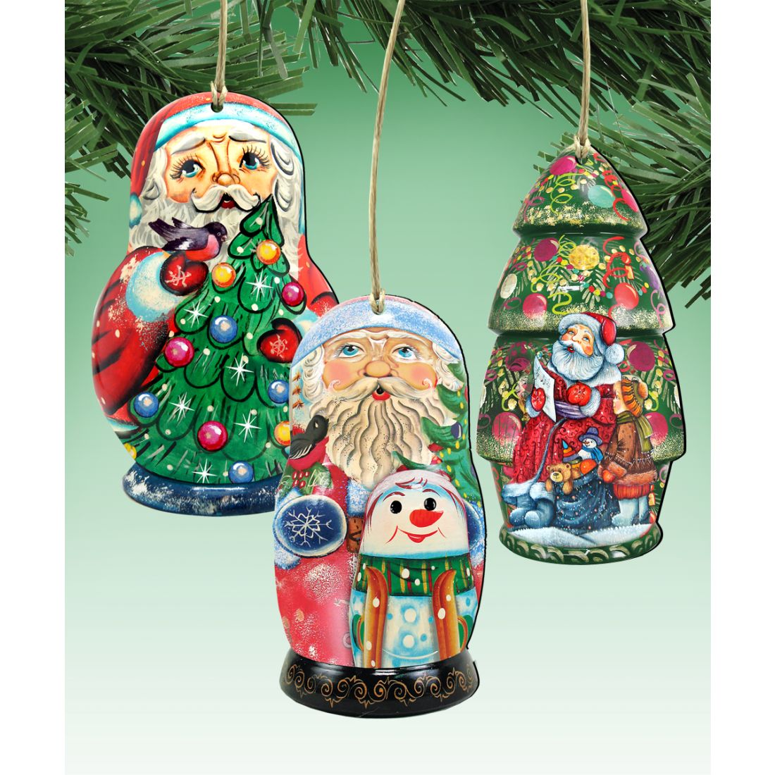 Juego de 3 adornos de madera de Papá Noel de G. DeBrekht - Decoración navideña de muñeco de nieve - 8100104S3