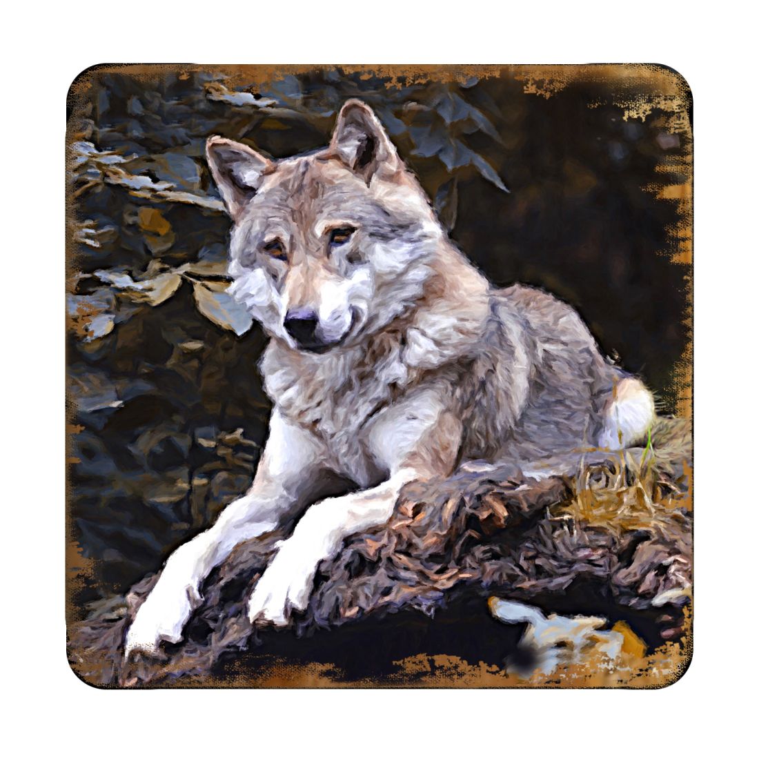 Wolf Wooden Cork Coasters Gift Set of 4 by Nature Wonders - Nature Wildlife Decor - 95287C-S4