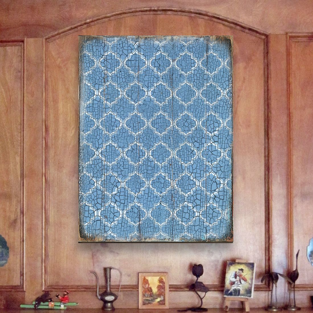 Arte mural rústico de madera azul con gráficos de G. DeBrekht - Decoración floral ornamental - 95003B