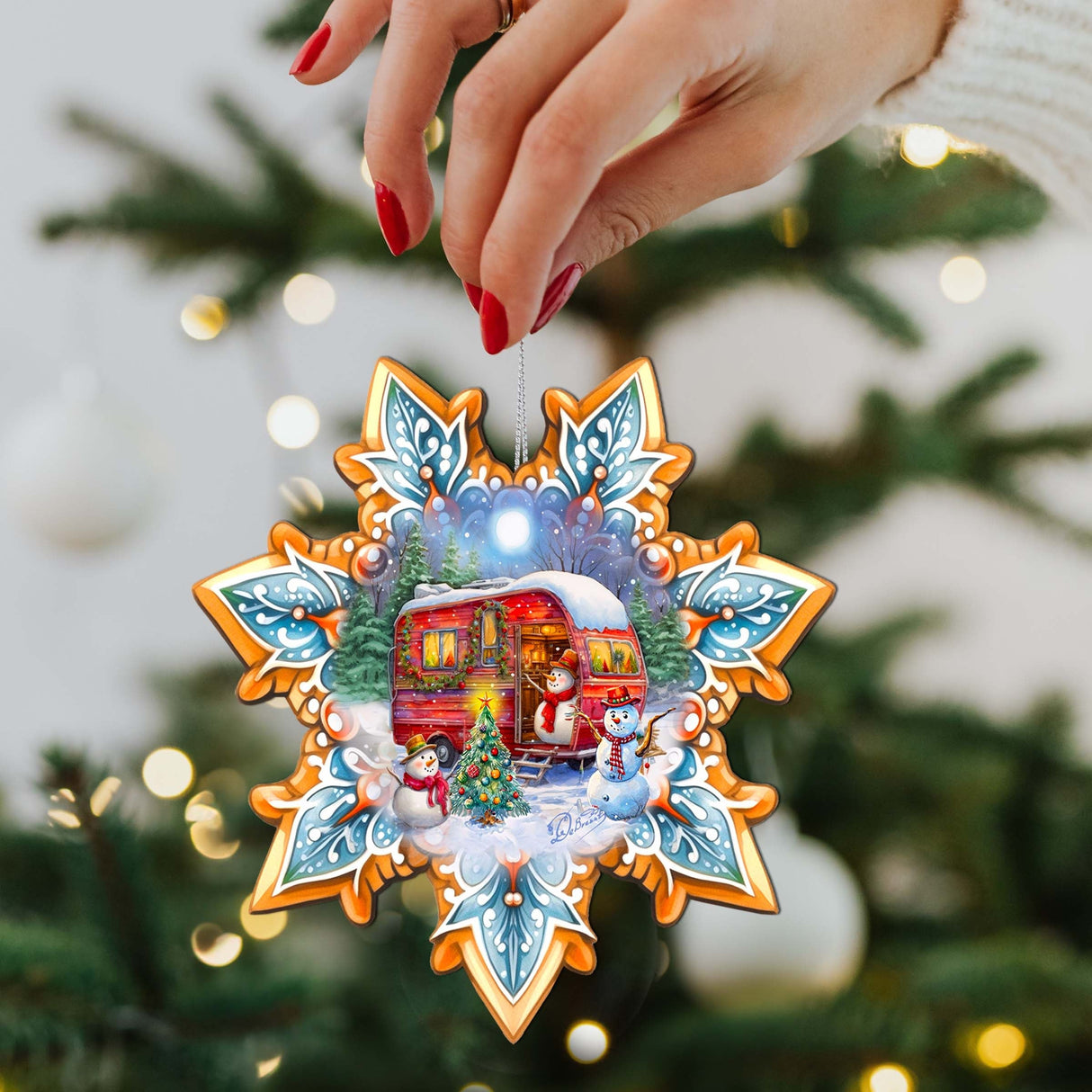 Adornos de madera con forma de copo de nieve de G. Debrekht - Decoración navideña de Papá Noel - 8688428