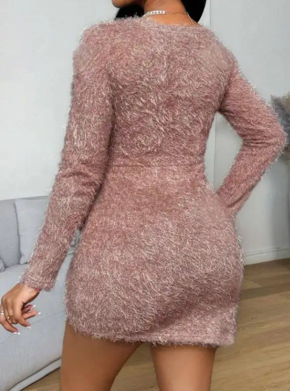 Women's Pure One-piece Strap And Velvet Wrapped Long Sleeved Dress With Buttocks - Lootquake