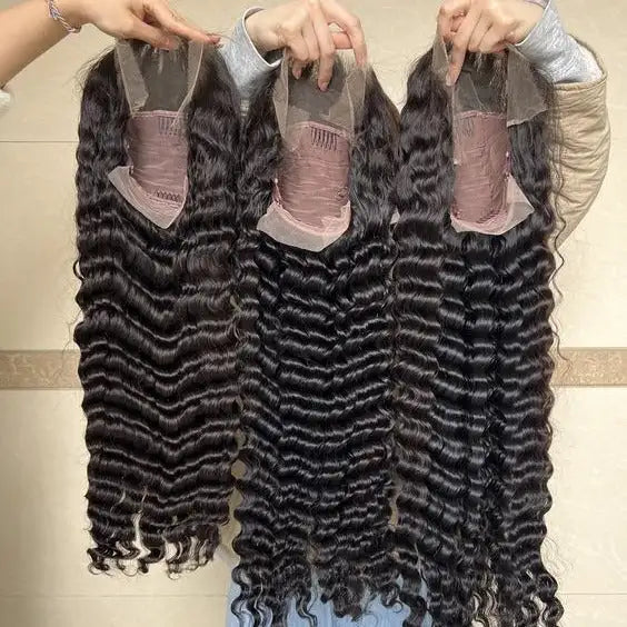 Real Person Wig 13 4 Lace Deep Rolled Wavy Human Hair Wig Natural Hair - Lootquake