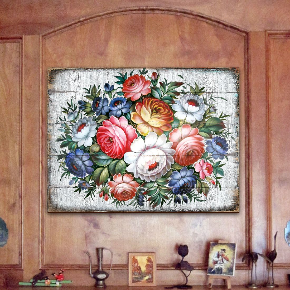 Floral Composition Rustic Wooden Wall Art by G. DeBrekht - Floral Ornamental Decor - 85102B