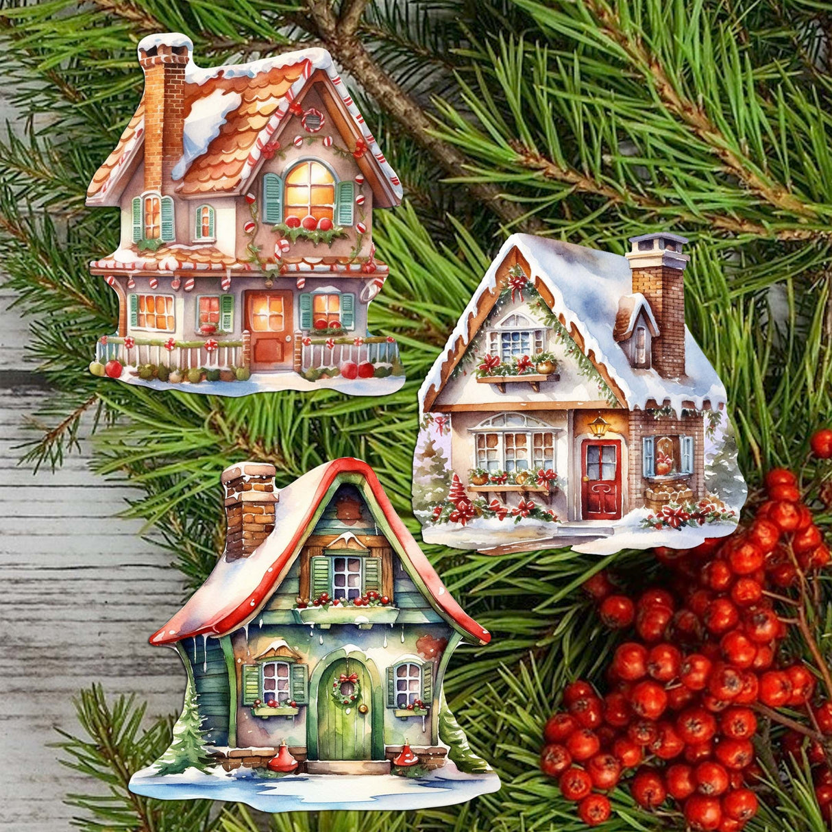 Dream Houses Decorative Wooden Clip-on Ornaments Set of 3 by G. Debrekht - Christmas Decor - 8091029C-S3