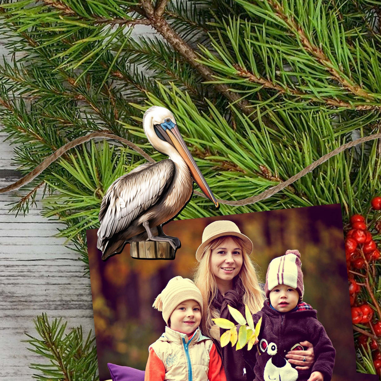 Pelicans Decorative Wooden Clip-on Ornaments of 6 by G. Debrekht - Christmas Decor - 8090014C-S6