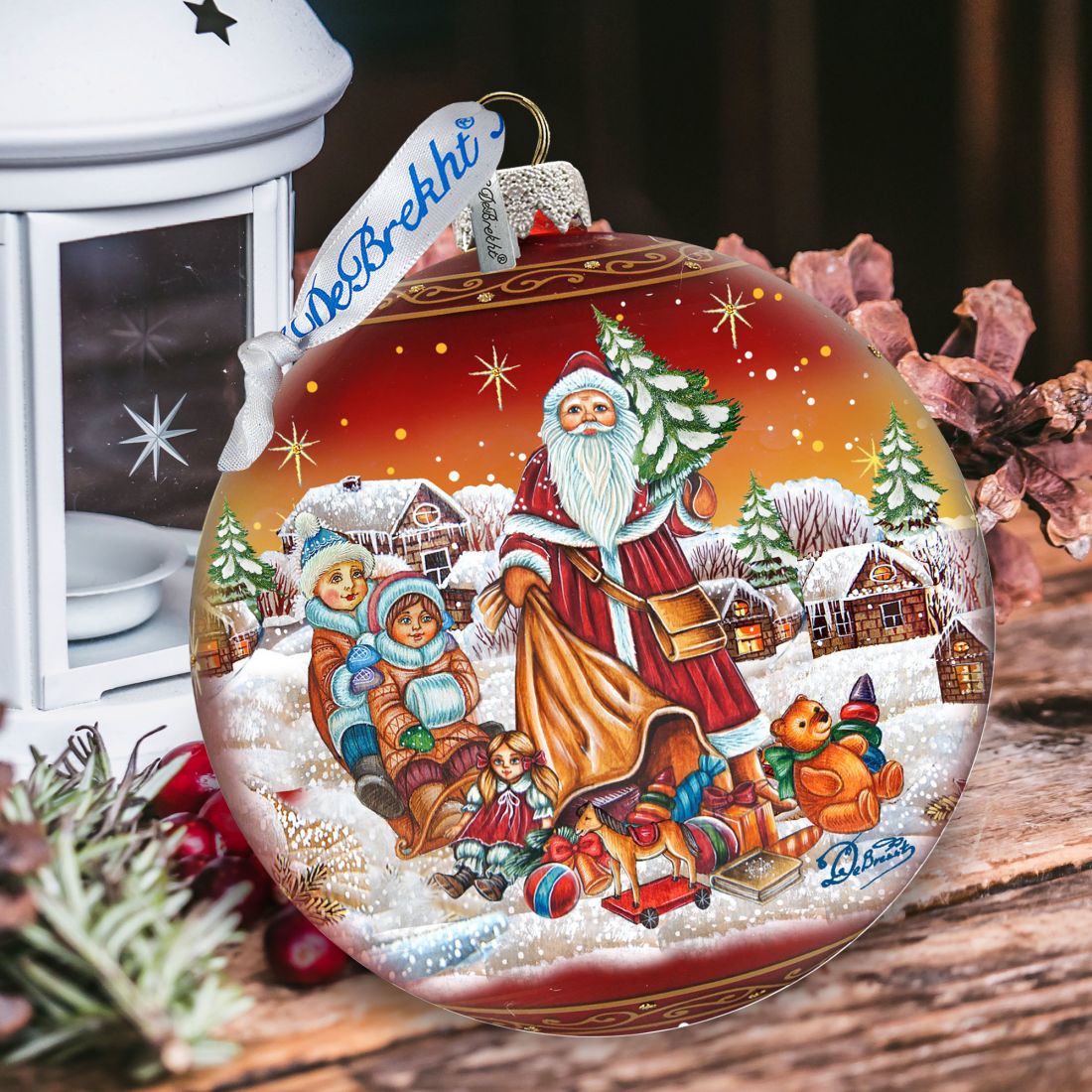 Santa Gift Giver Ball Glass Ornament Limited Edition by G. DeBrekht - Christmas Santa Snowman Decor - 73874R