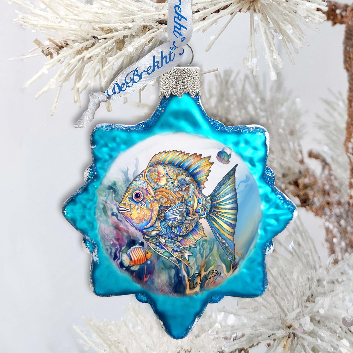 Adorno costero navideño - Adornos de vidrio con forma de pez azul de G. Debrekht - Decoración costera navideña - 777399