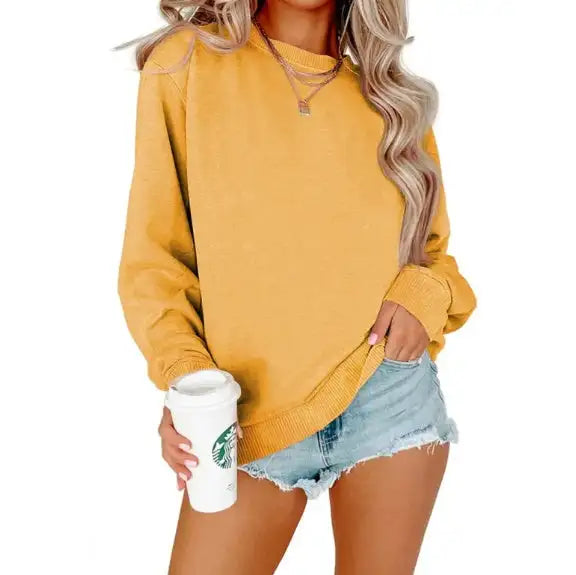 Solid Color Crew Neck Coat Long Sleeve Hoodie - Lootquake