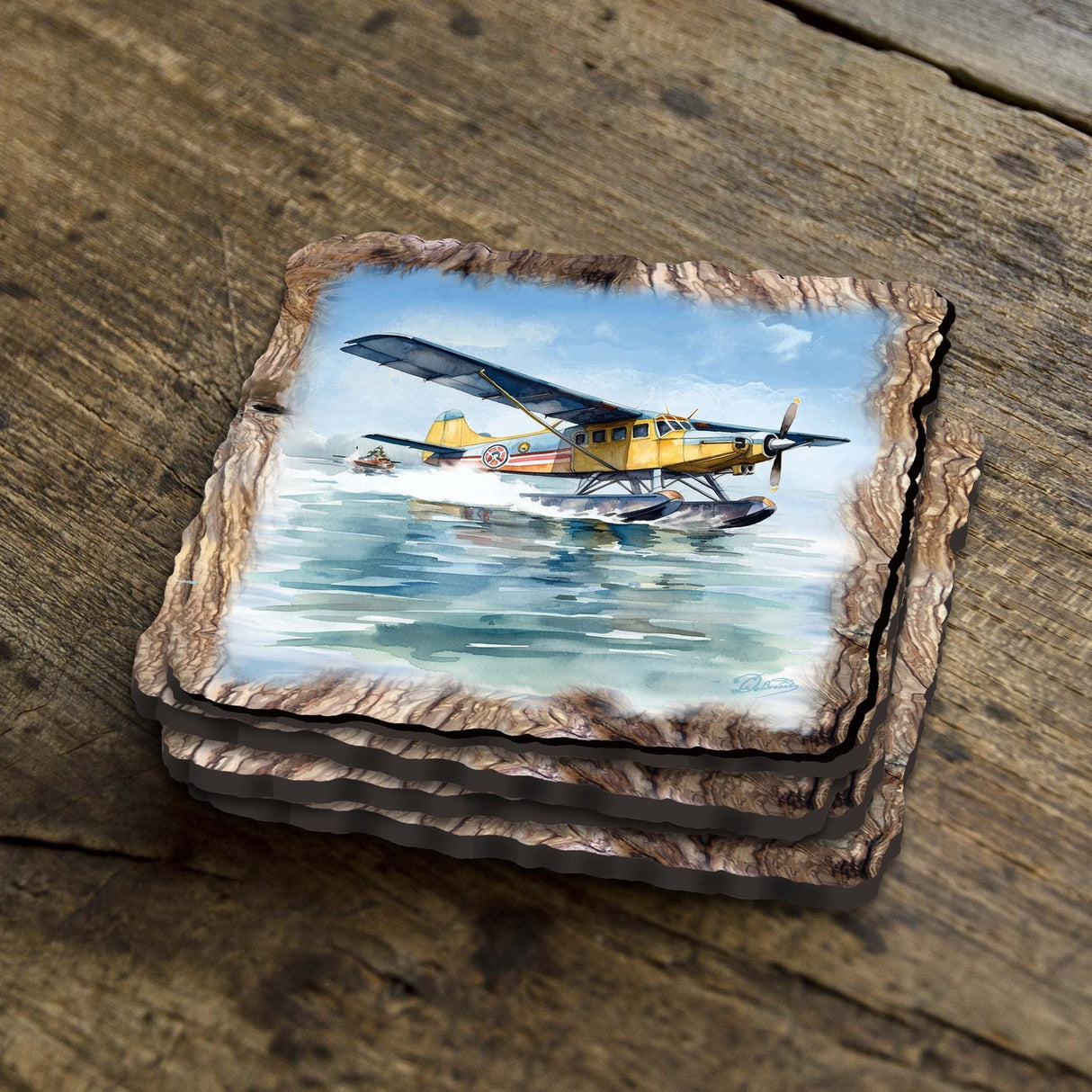 Juego de 4 posavasos de corcho de madera con diseño de aviones de Nature Wonders Nature Wildlife Decor - 95403C-S4