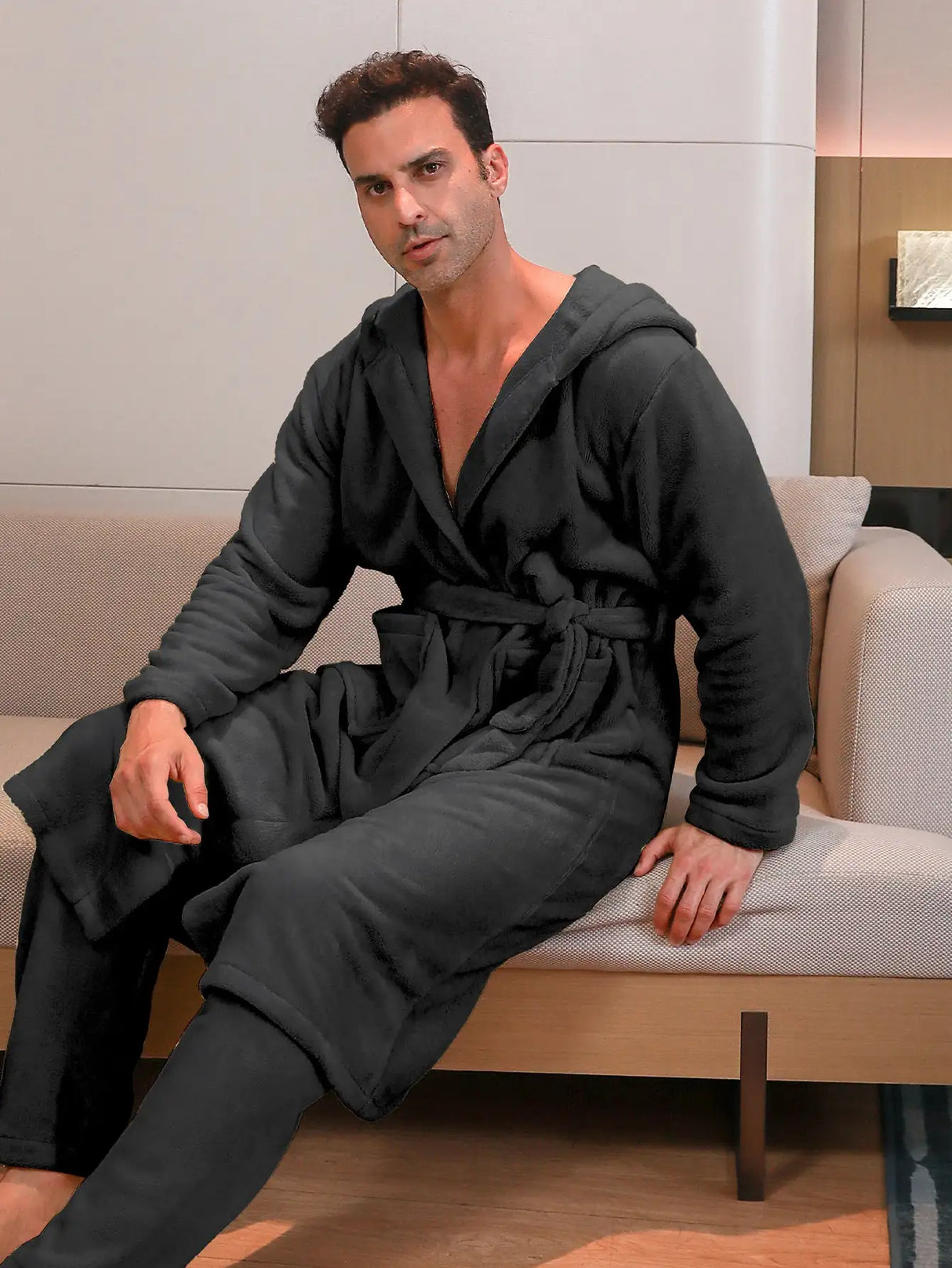 Polyester Long Sleeve Trousers Men's Pajama Set - Lootquake