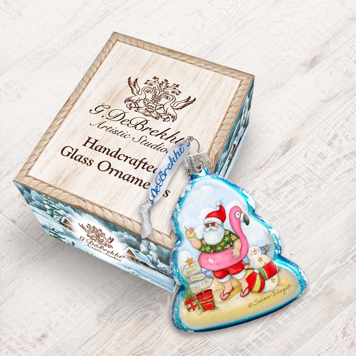 Adornos de cristal de mercurio de Papá Noel con flamenco de Susan Winget - Decoración navideña - 776040-SW