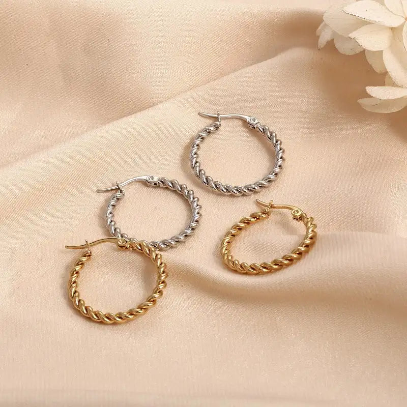 Golden Twist Weave Twisted Wire Hoop Earrings - Lootquake