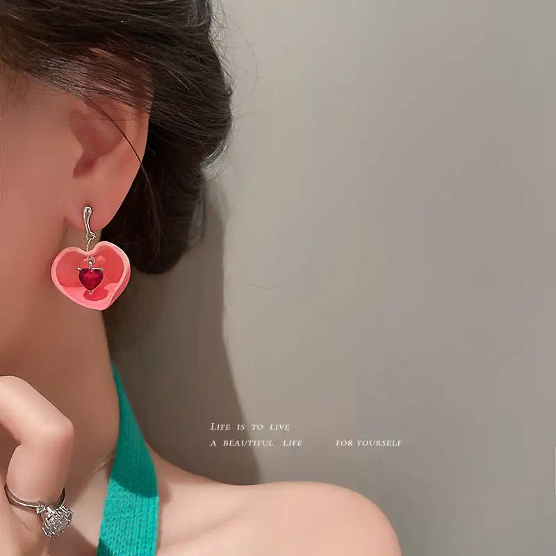 925 Silver Needle Crystal Love Sweet Peach Earrings - Lootquake