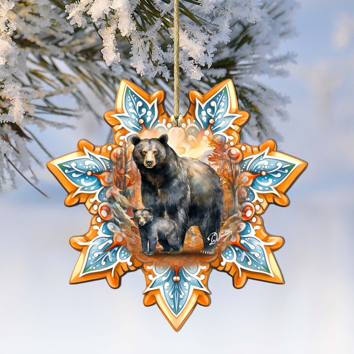 Black Bear Snowflake Wooden Ornaments by G. Debrekht - Nature Wildlife Decor - 8688407
