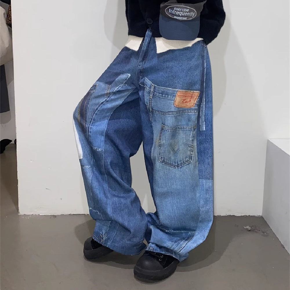 American Retro Independent Design Loose Straight Jeans Men - Lootquake