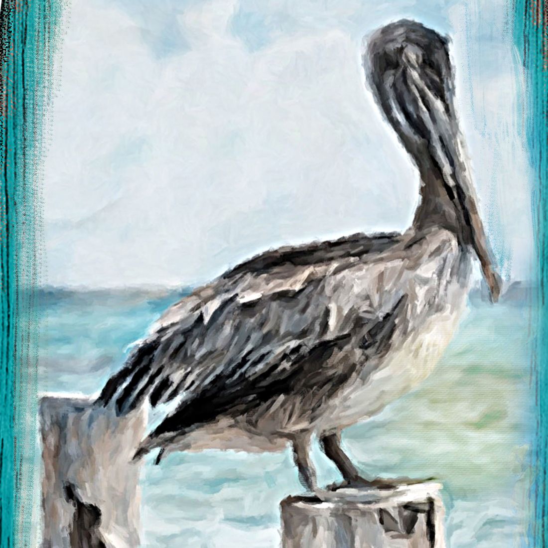 Pelican Surfboard Coastal Door Art by G. DeBrekht - Coastal Sea-Life Decor - 8490107HS